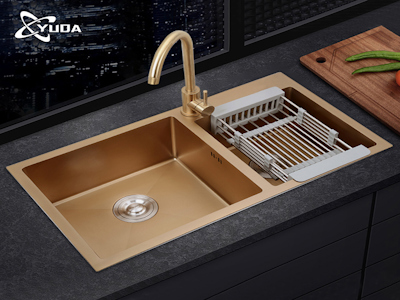 Кухонная Мойка Yuda Nano Rose Golden Countertop Handmade Из Нержавеющей Стали 304,Двойная,Для Дома,Отеля,Ресторана